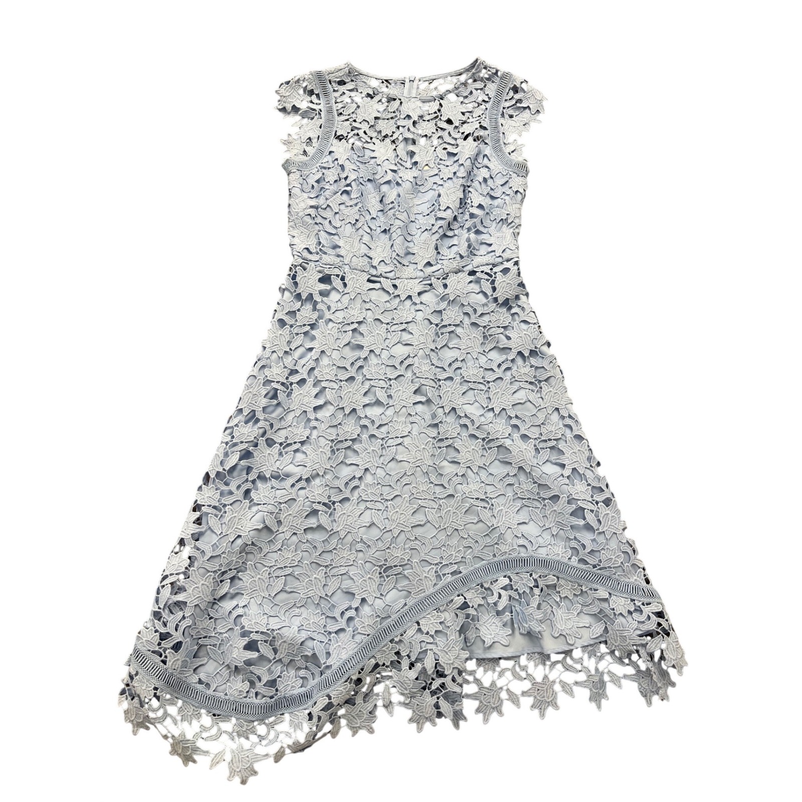Eliza J Lace Cocktail Dress Womens 6 Light Blue Floral Asymmetrical Hem Formal